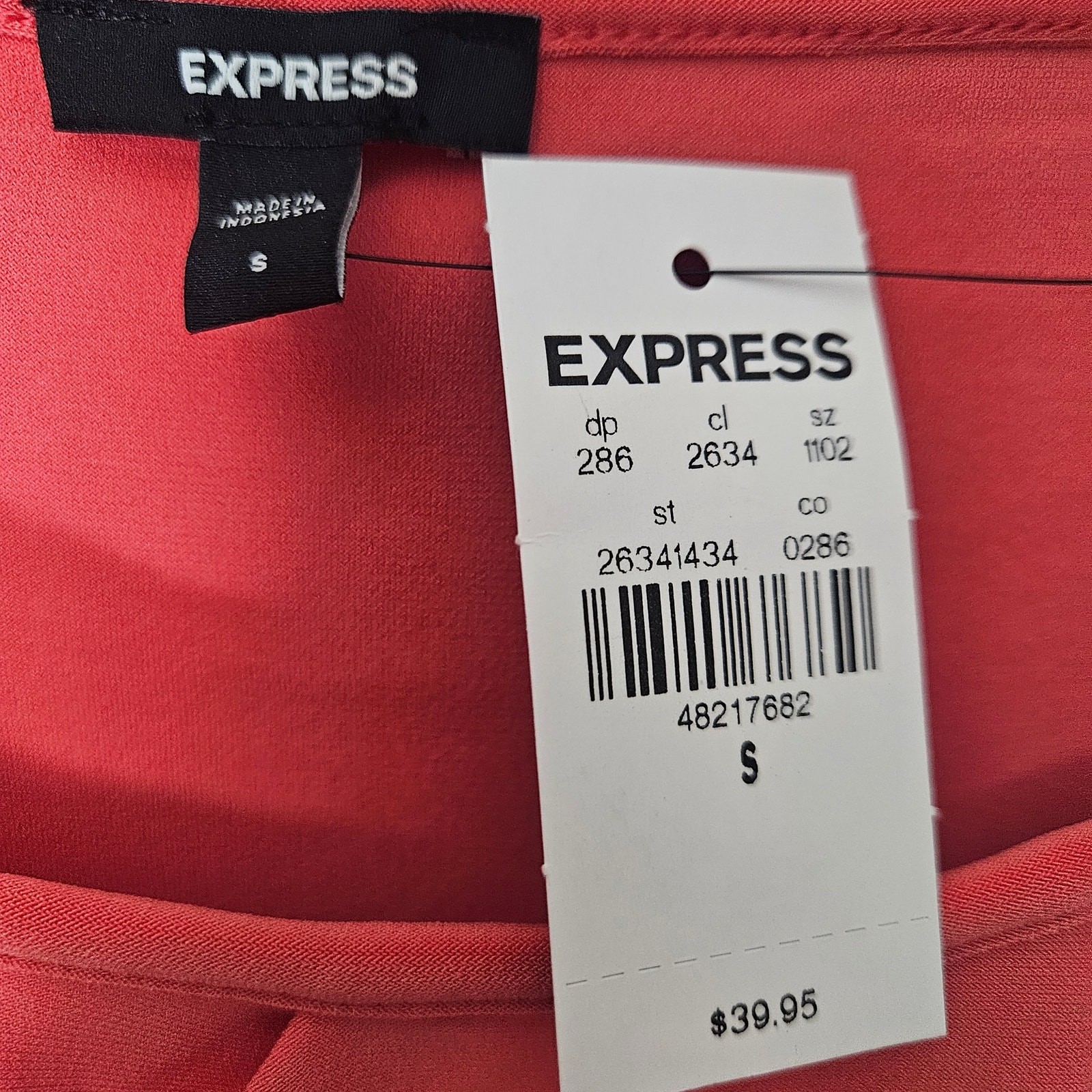 NWT Express Coral Pink Drape Neck Ruched Waist Top S Minimalist Preppy Normcore