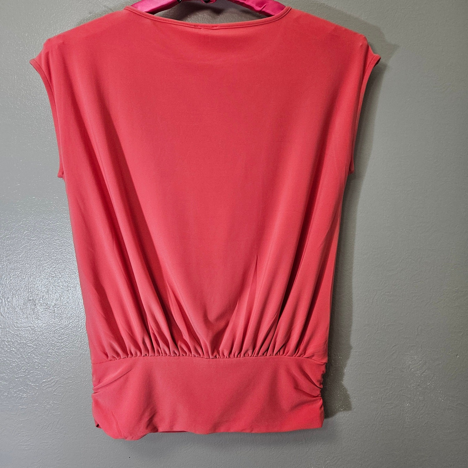 NWT Express Coral Pink Drape Neck Ruched Waist Top S Minimalist Preppy Normcore