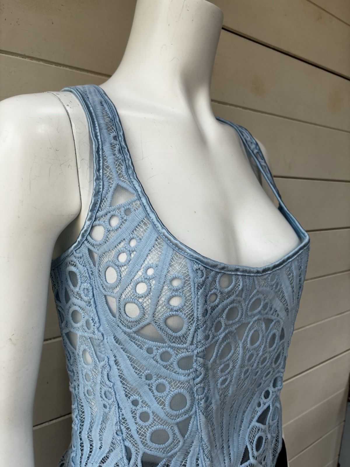 A Fab Baby Blue Mesh & Lace Corset Top By PrettyLittleThing Size 12 NWT ￼