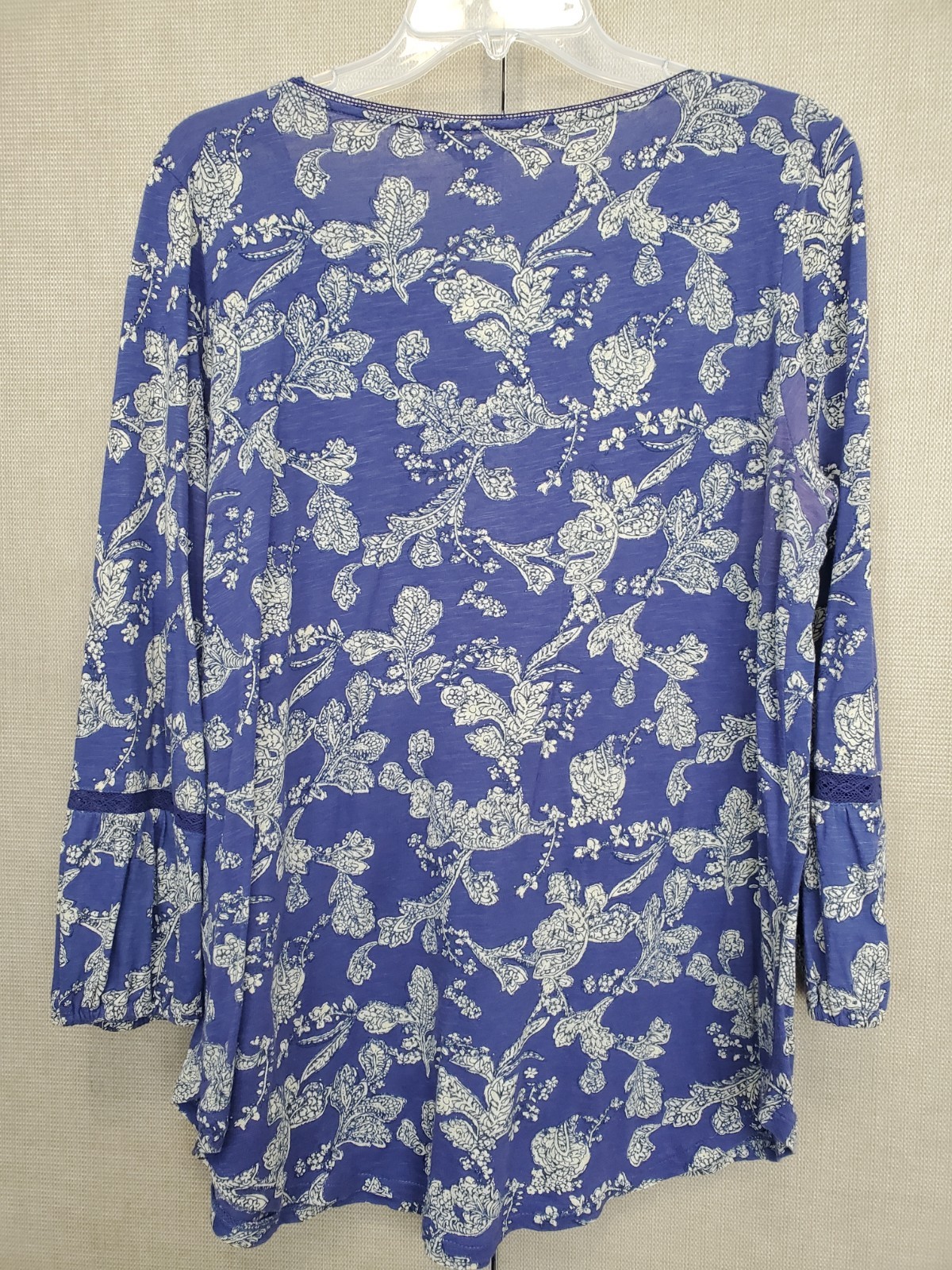 Lucky Brand Purple Embroidered Pleated Paisley Floral Print Knit Tunic Size L