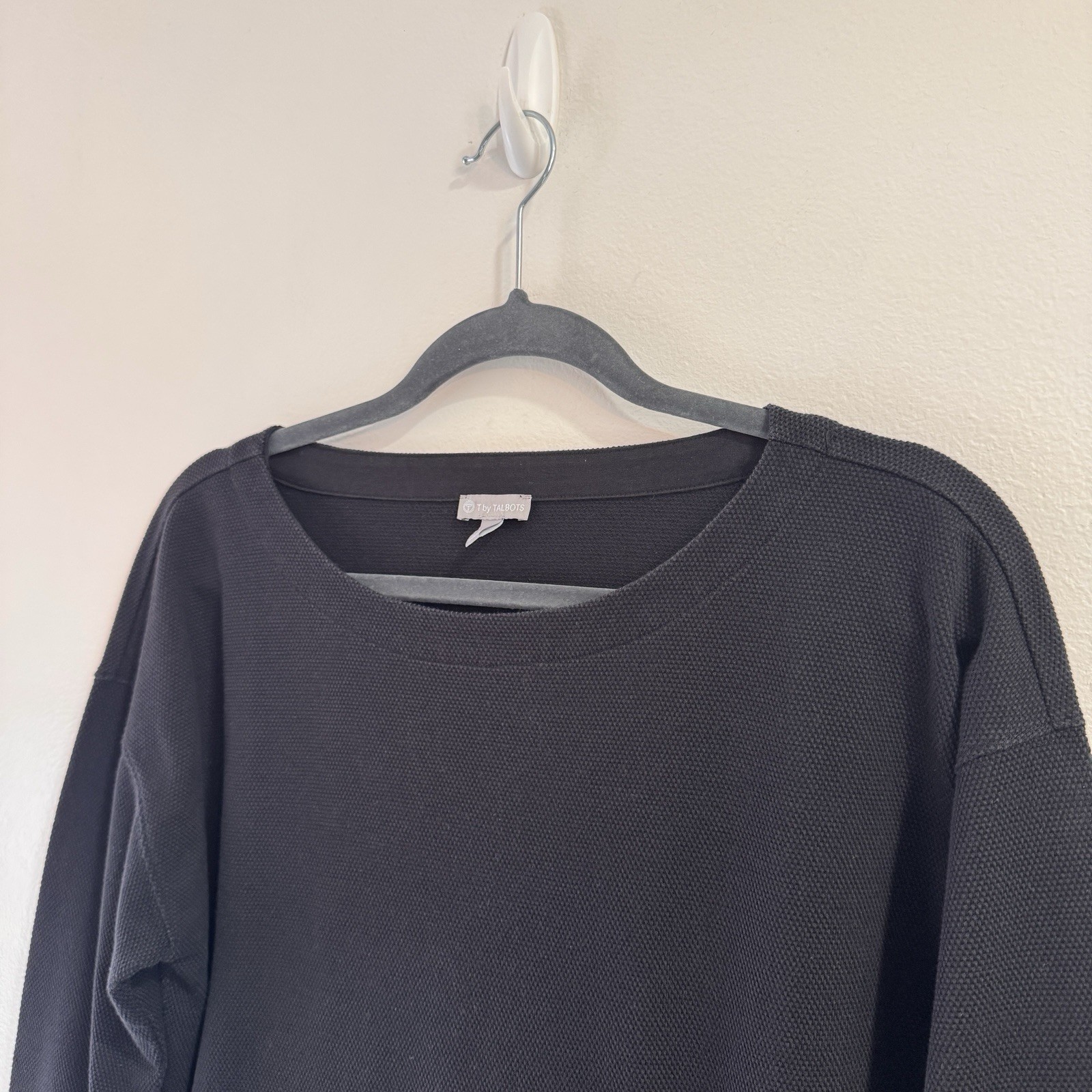 Talbots Set Lot of 2 Shirts Blouses L Waffle Thermal Knit Black Blue Pockets
