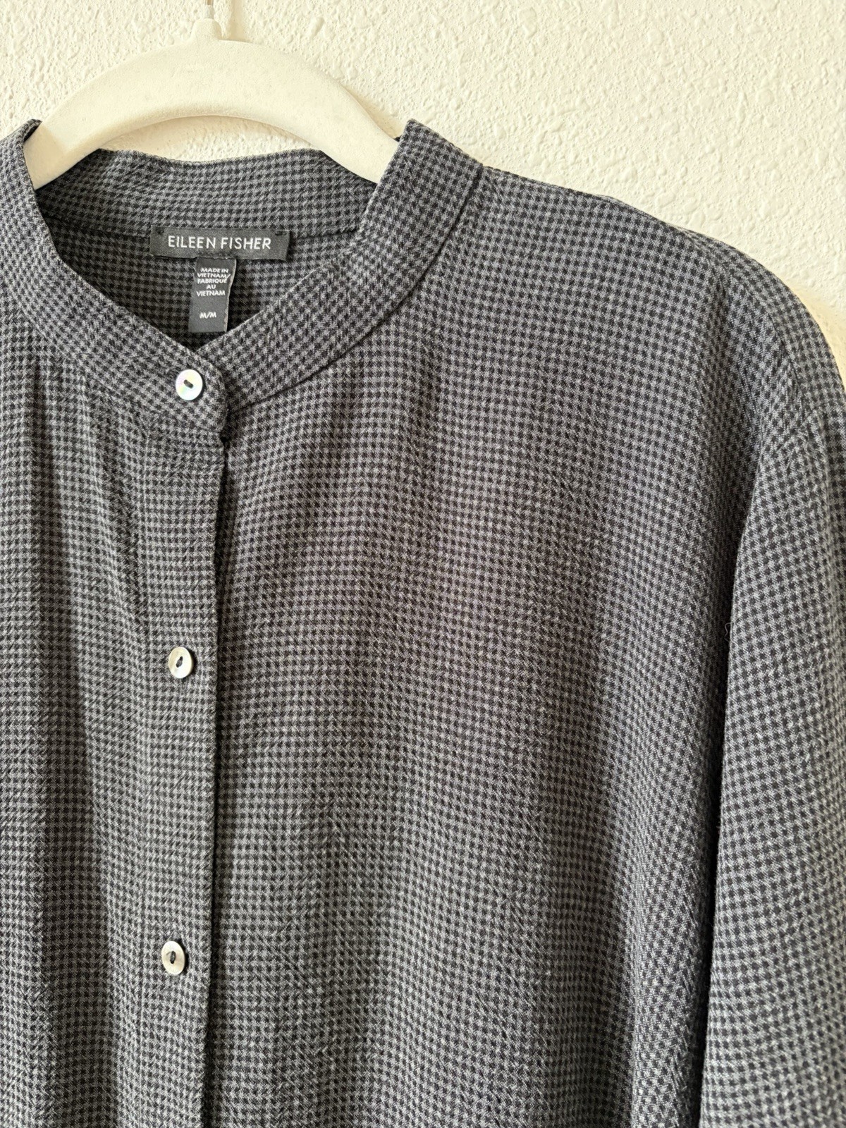 Eileen Fisher 100% Lyocell Mandarin Collar Tunic Top Houndstooth Size Medium