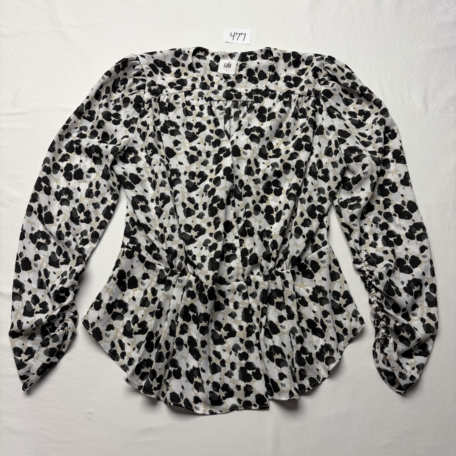 Cabi Blouse Women’s S Spotted Long Sleeve Cream White Black Gray