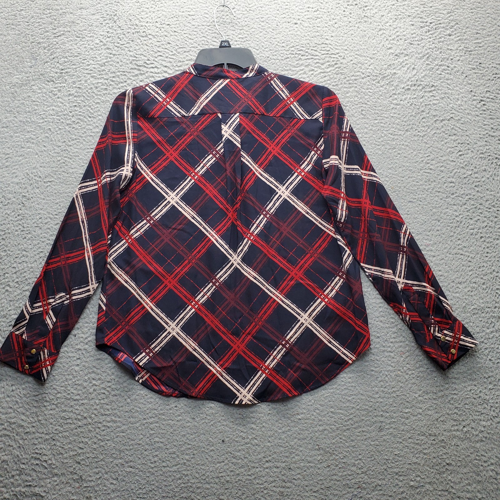 Ann Taylor Shirt Top Womens Medium Multi Plaid Long Sleeve Tie Neck Button Front