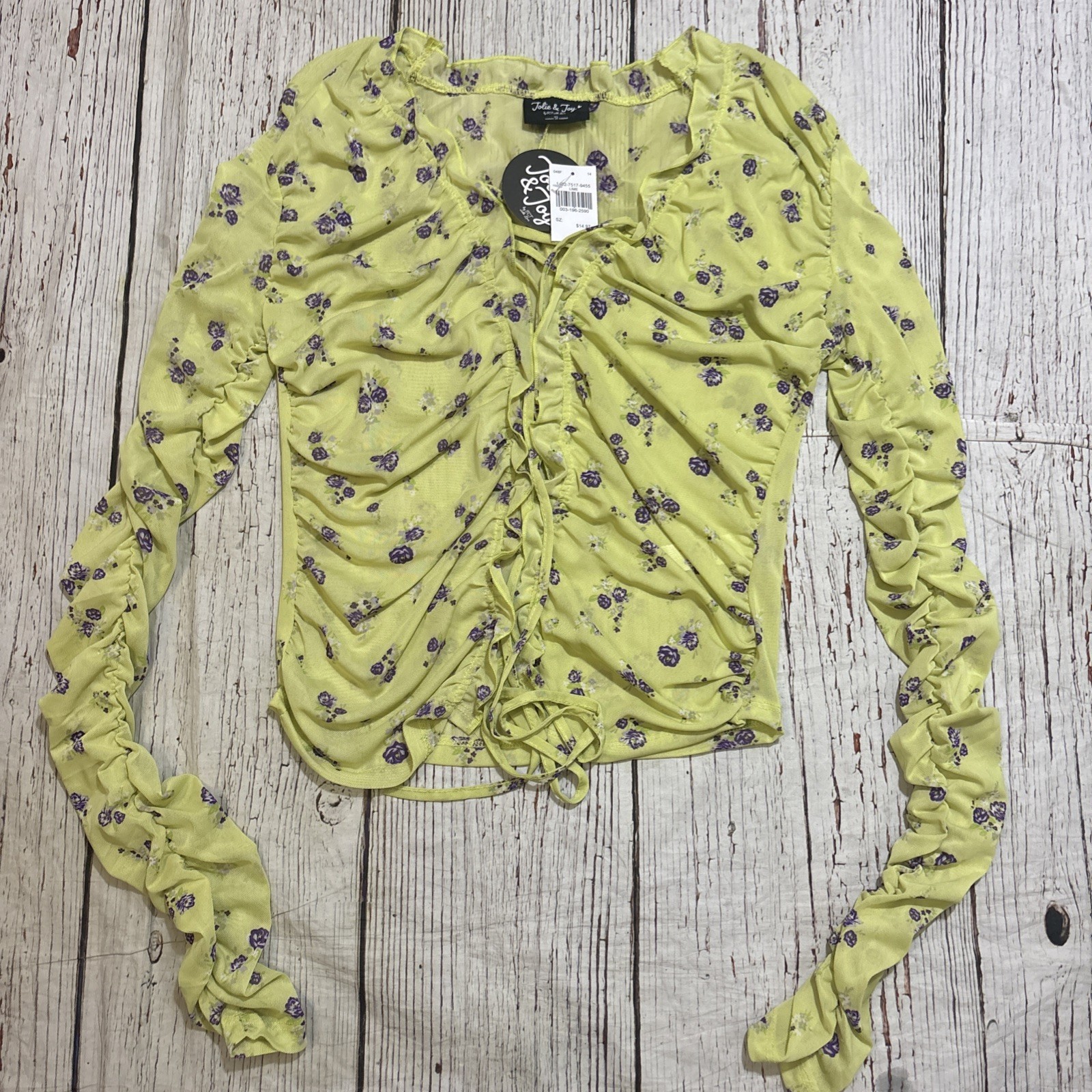 NWT Jolie & Joy Blouse Cropped Tie Front Ruffle Floral Gypsy Boho Festival Sz L