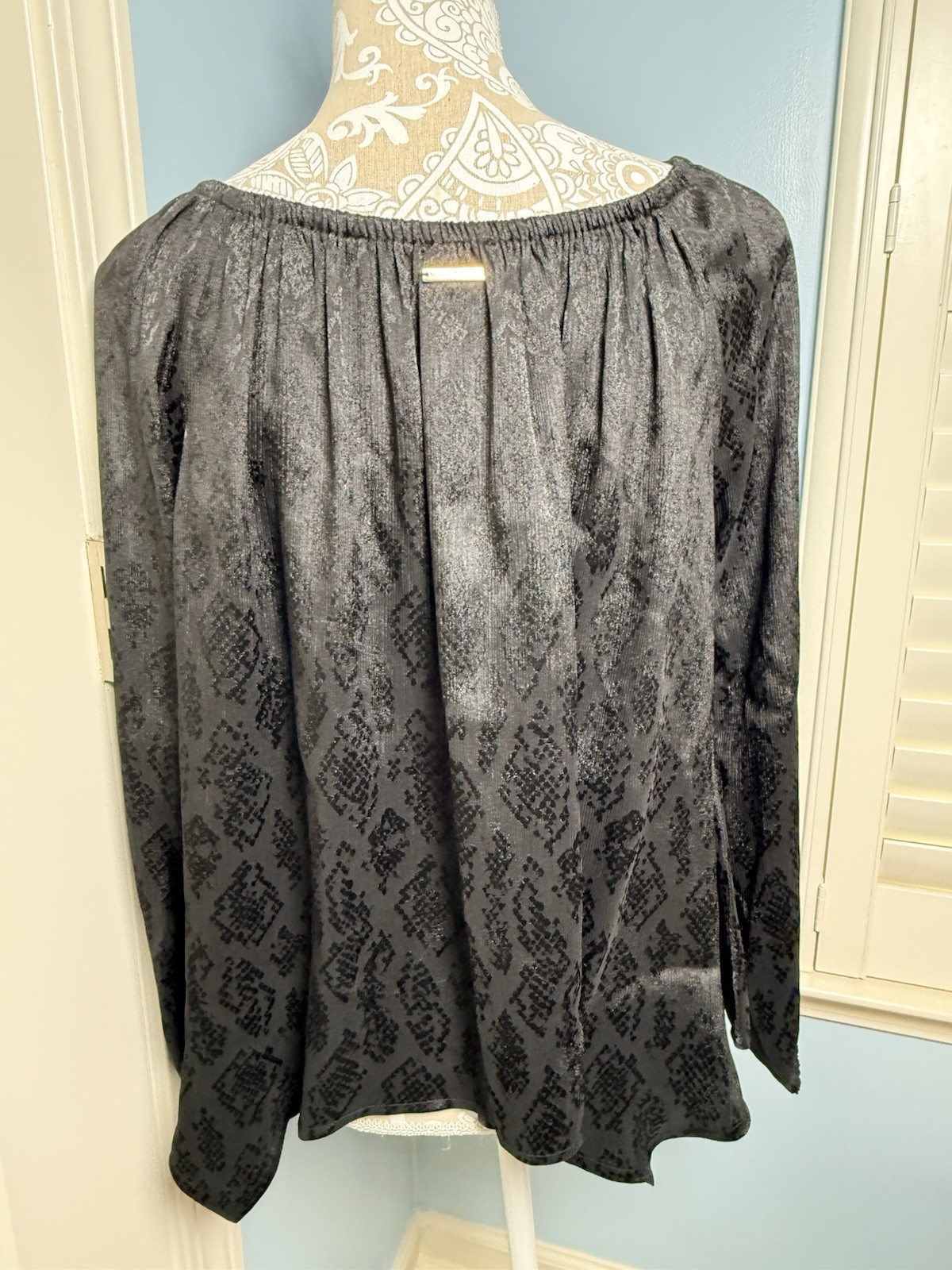 NWT Michael Kors Blouse Small Black Sheer Asymmetrical Hem Snake Skin Print