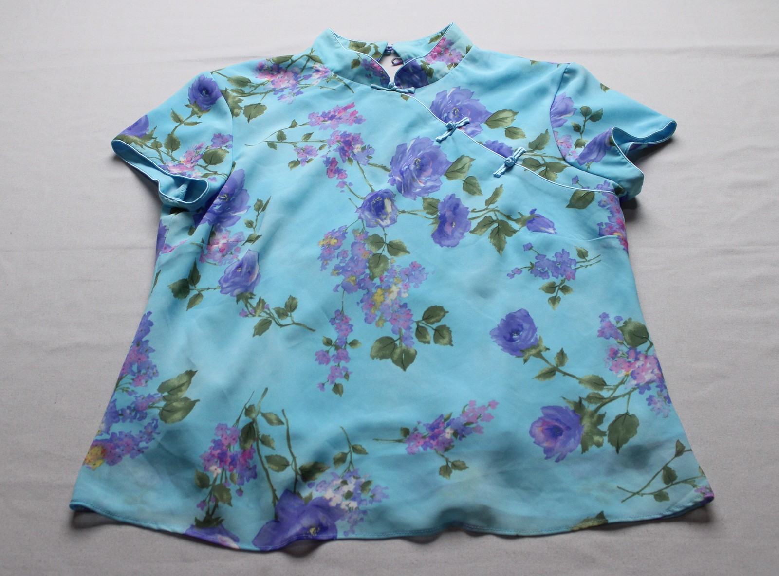 Studio I Women’s Short Sleeve Floral Print Lined Blouse AC2 Blue Multi Size: 16