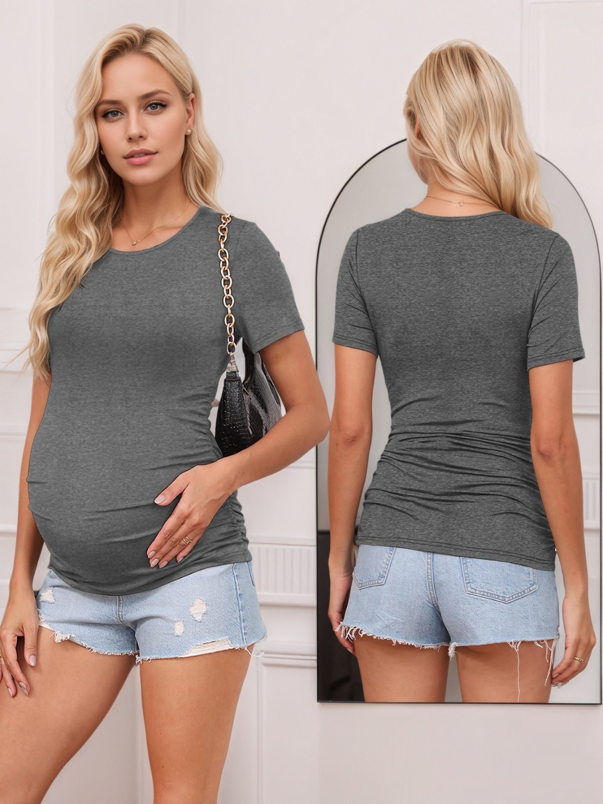 4Pk Maternity Short Sleeve Tees Side Ruched Scoop Neck