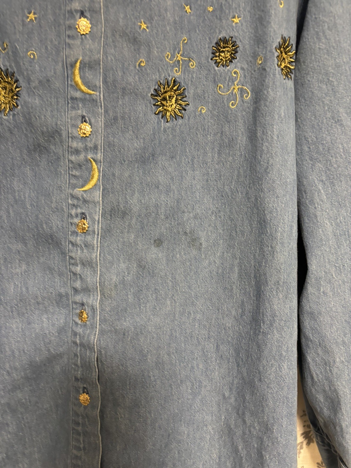 Vintage Westbound Embroidered Denim Shirt Sun and Moon Solar/Lunar Beaded 2XL