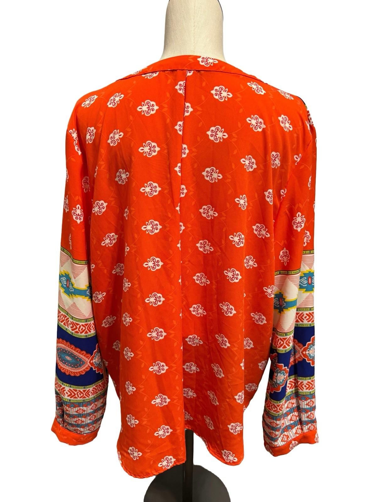NEW! Gibson & Latimer Boho Placement Print Tunic Blouse Size XL Orange Blue