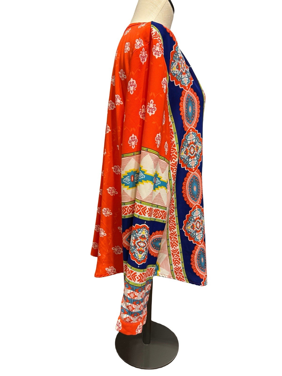 NEW! Gibson & Latimer Boho Placement Print Tunic Blouse Size XL Orange Blue