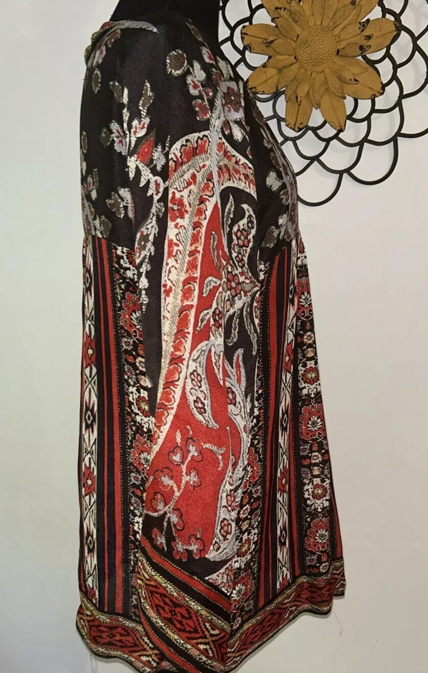 Isabel Marant Etoile Top Tucson Black/Red Paisley Print Crepe Blouse Sz M