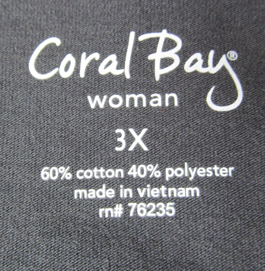 CORAL BAY NWT Woman 3X Asymmetrical Hemline Pullover Top Rhinestones at Neckline