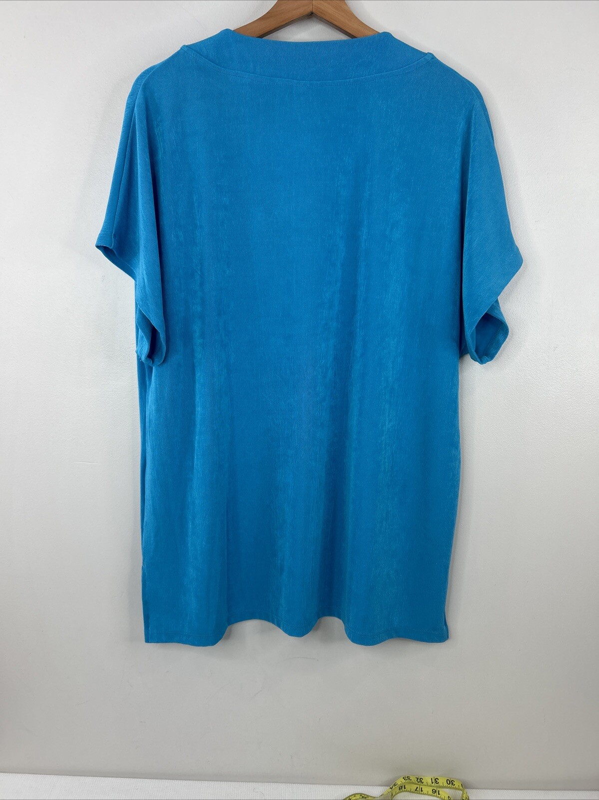Chico’s Travelers Women’s 3 Aqua Blue V Neck Acetate Short Sleeve Top Blouse