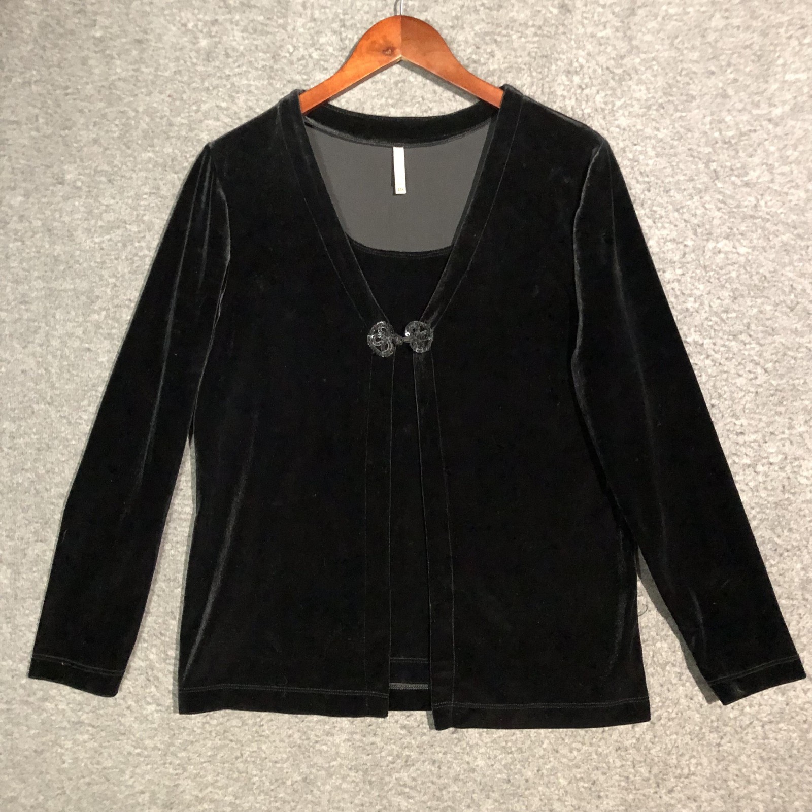 VTG White Stag Cardigan Top Womens S Black Velvet Whimsigoth Y2K Layered Look