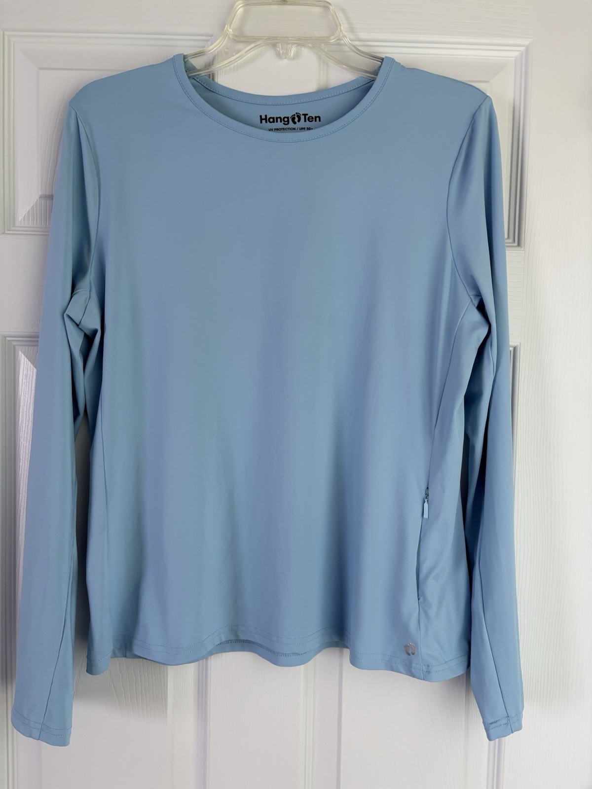 Hang Ten Ladies Sun Shirt Large Long Sleeve Blue Zip Pocket UPF 50+ Quick Dry