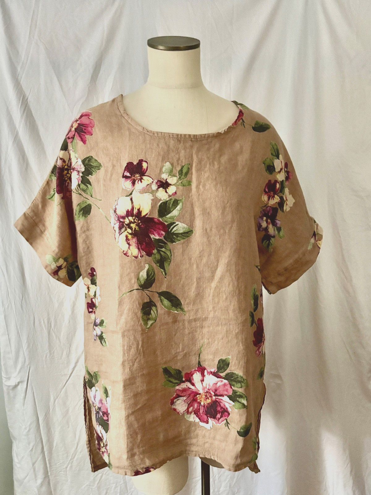 Miss Rose Sister Violet Size OS Italian Linen Rosabella Tunic Mini-Dress Tan