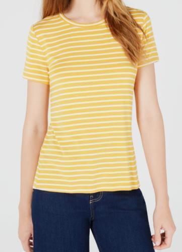 Maison Jules Top Gold Striped Short Sleeve Tie Neck Sz XL NEW NWT 375