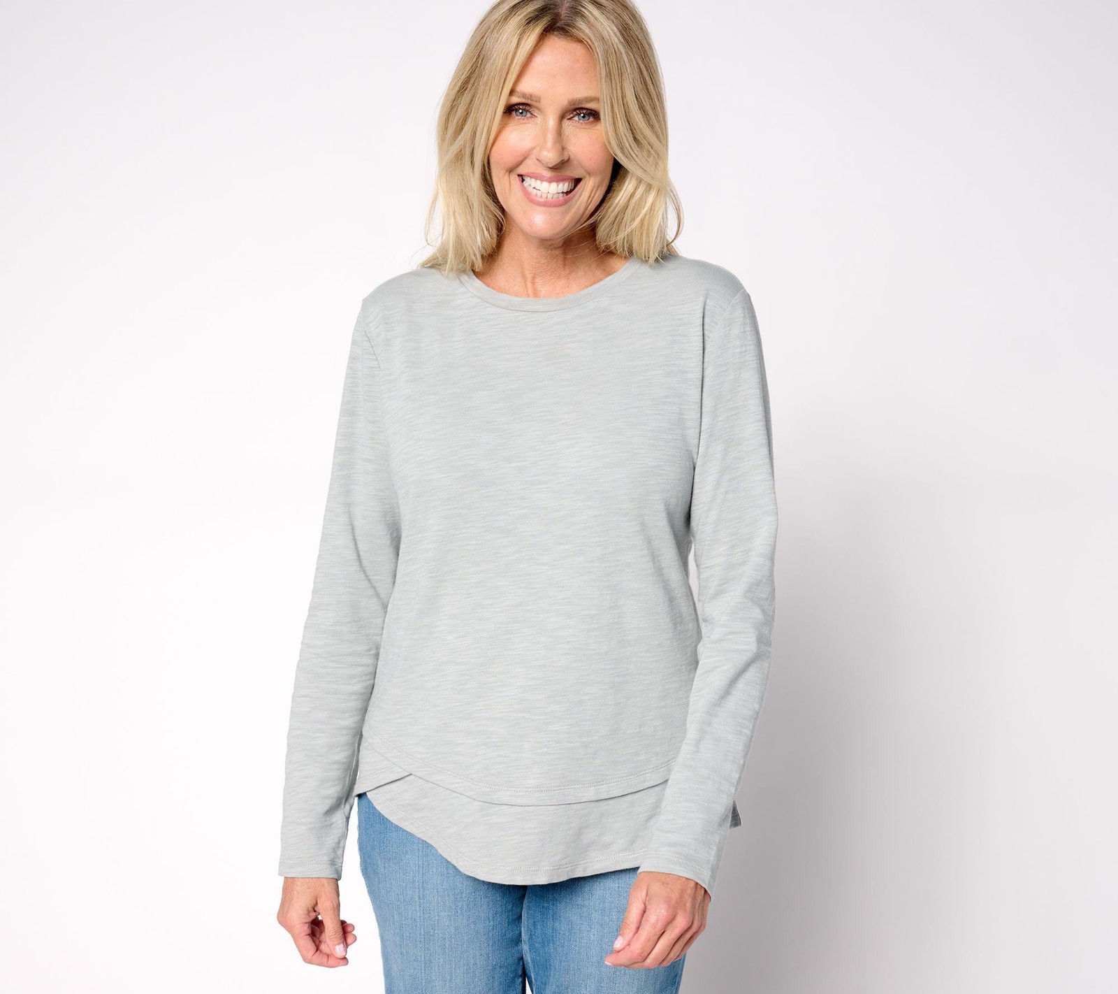Studio Park Women’s Top Sz XL x Amy Stran Slub Knit Long Sleeve Gray A667582