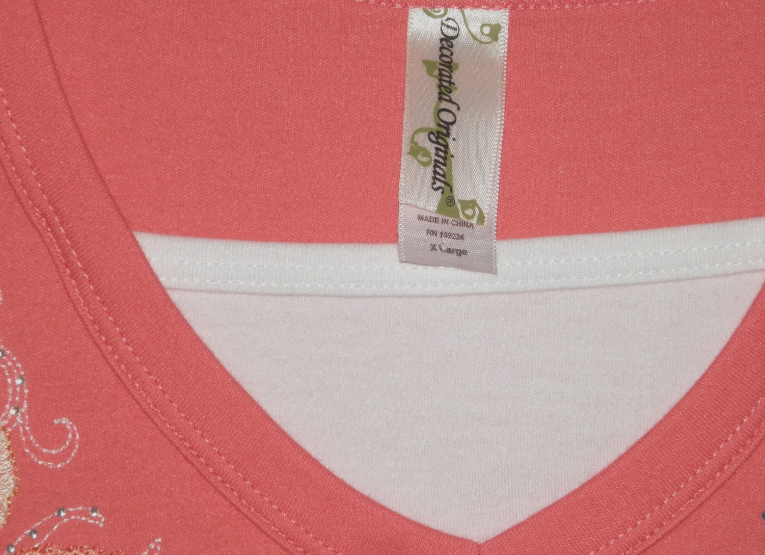 Decorated Originals 3/4 Sleeve Cotton/Poly Knit Sz.XL Peach/Embroidery/Beads