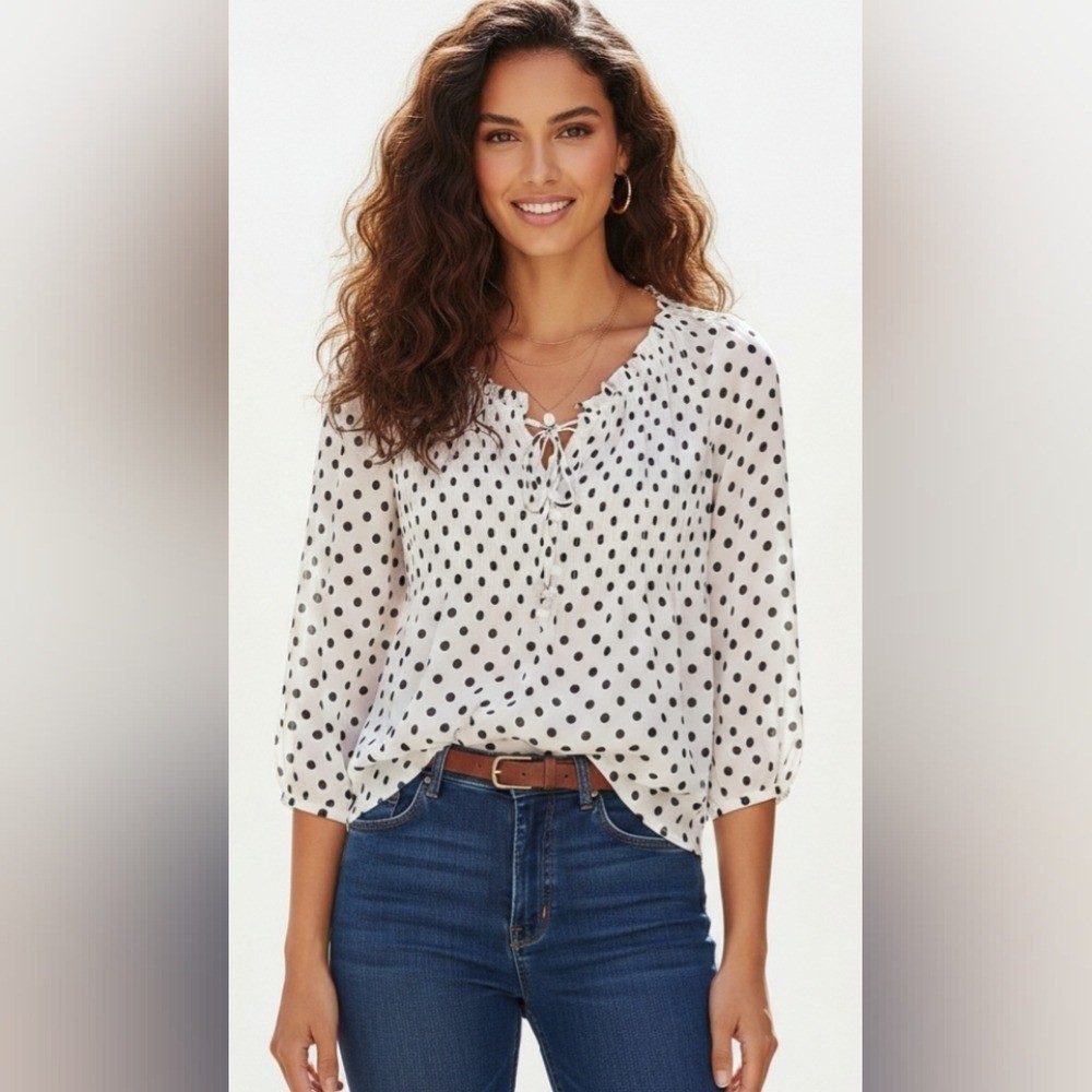 Melissa Paige Black and White Polka Dot Blouse Size LP. Excellent condition