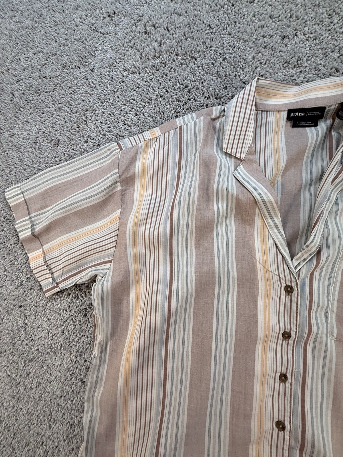 NWT Prana Women’s Iguala Top Size Small Striped Cropped Mauve and Beige