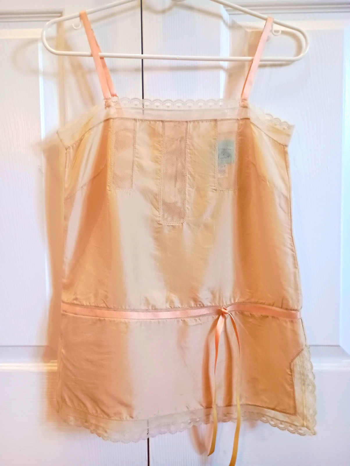 Kimchi Blue 100% Silk Slip Tank with Mesh Panels & Lace Trim