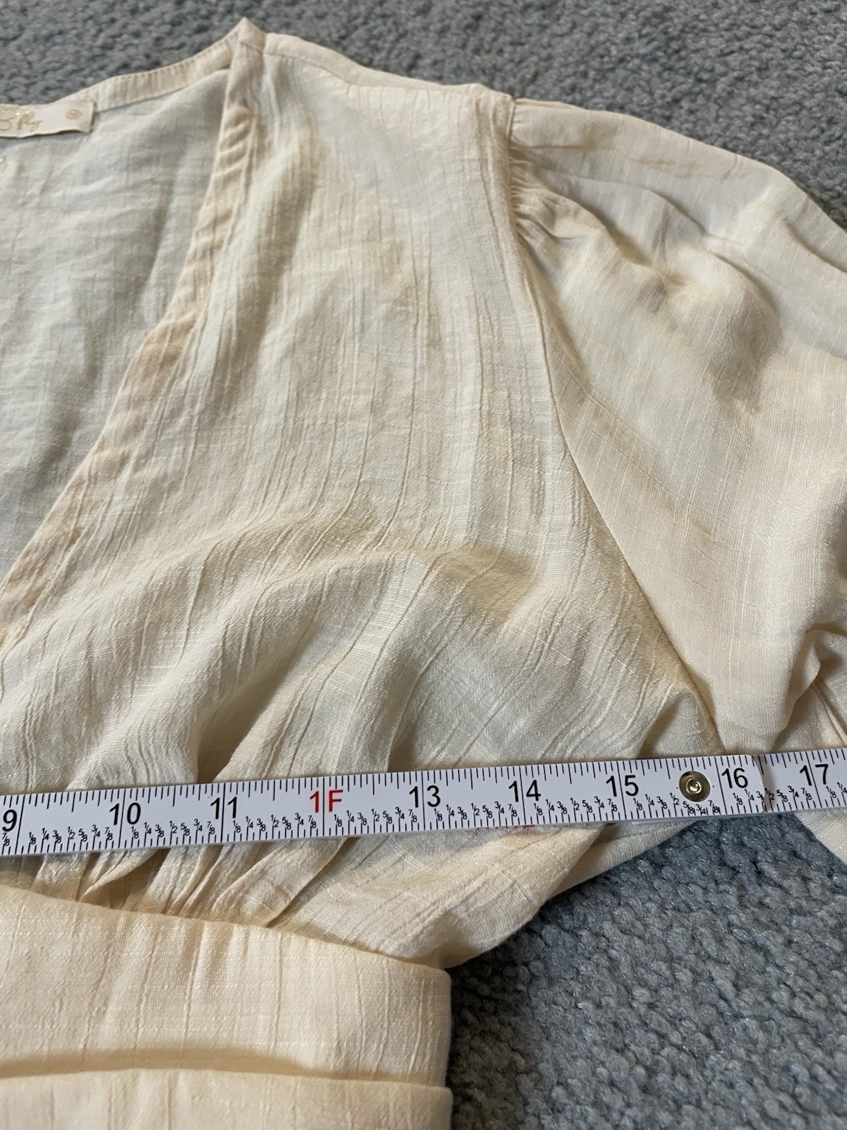 Y2K Smocked Cropped Blouse Juniors M Ivory Balloon Sleeve Ruffles Pleated READ