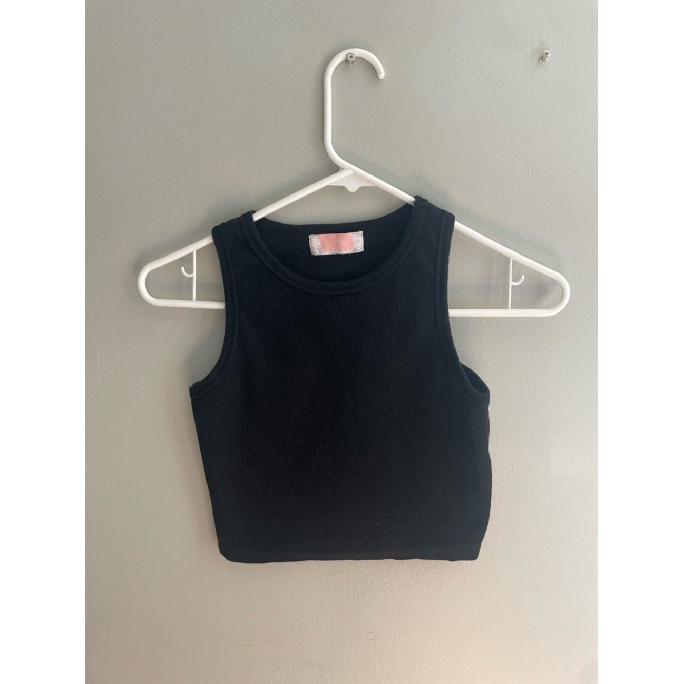 CDM Womens Black Ribbed Tank Crop Top Sleeveless Crew Neck Cotton Basic Small
