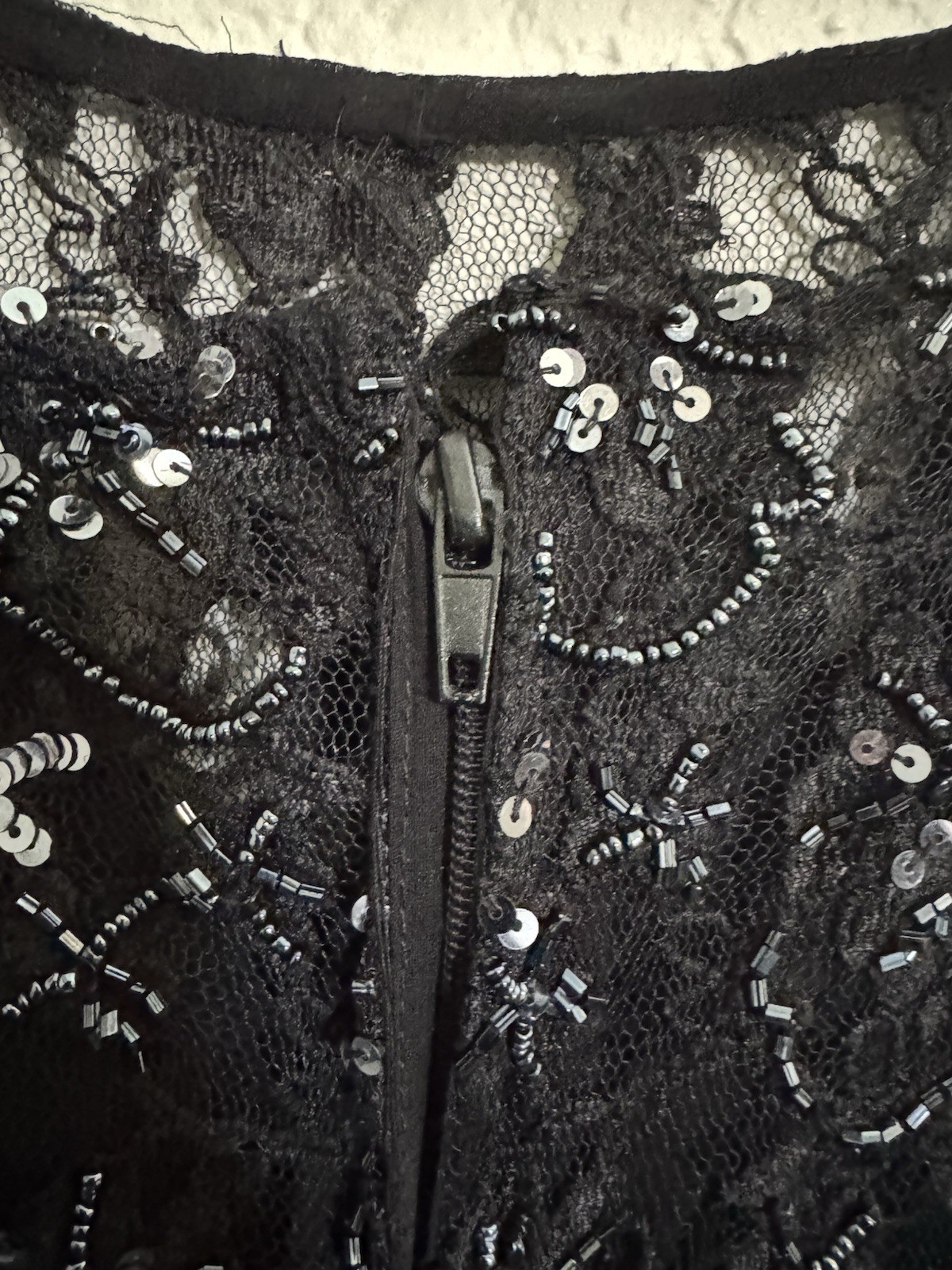 Laurence Kazar Vintage Evening Top Black XL Lace Beaded Sequin Bell Sleeve #6602