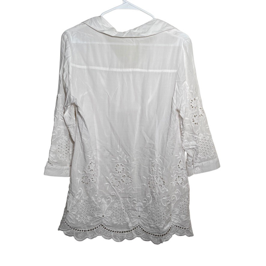 White Diamonds Blouse Women’s Medium Embroidered V-Neck Ivory Shirt Top NWT
