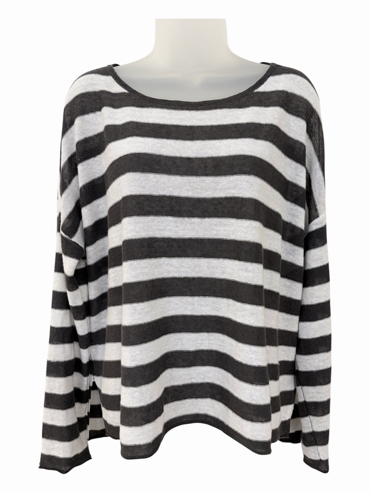 Eileen Fisher Organic Linen Striped Bateau Neck Pullover Top