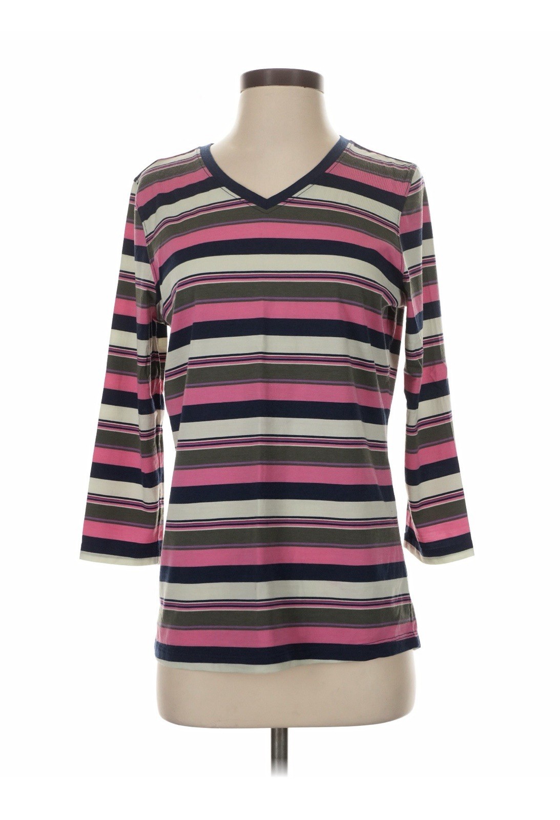 Woolx Womens Elena 3/4 Sleeve V Neck All Season Loose Fit Stripped Size Small