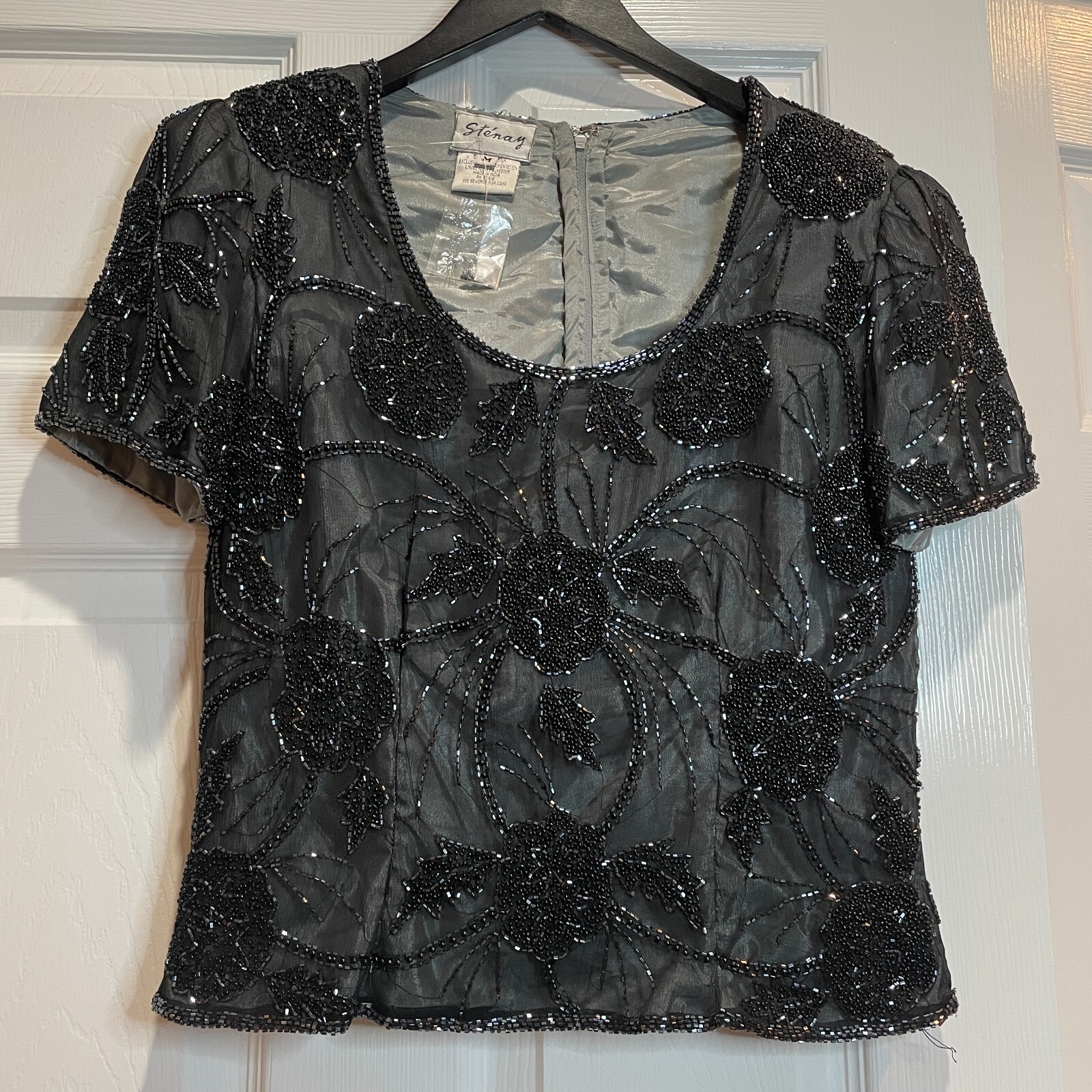 Stenay Vintage NWT Women’s M Black Silk Beaded Gothic Whimsygoth Glam Holiday