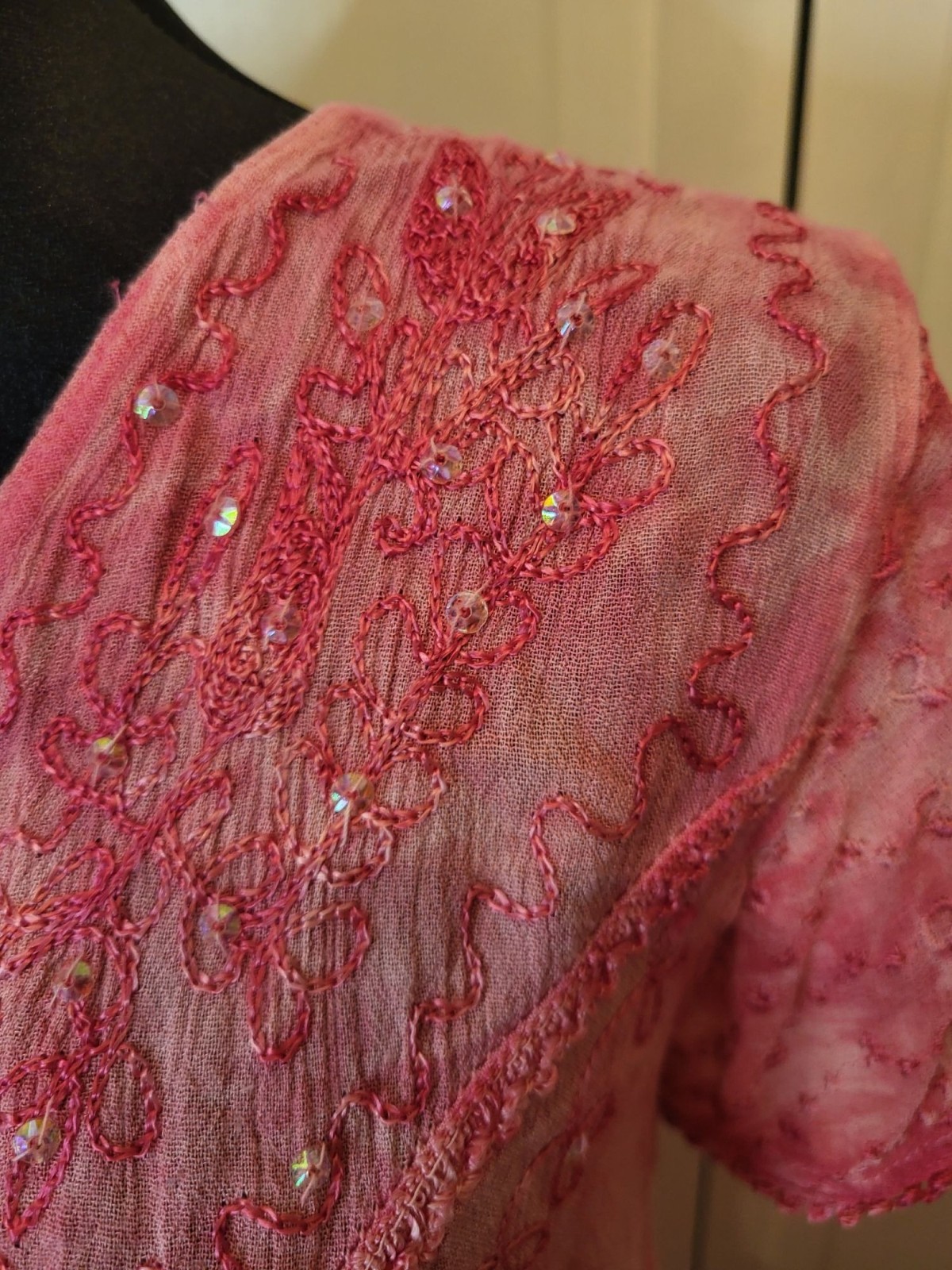 Sakkas Pink Tie Dye Embroidered Beaded Crochet Top 2X Boho Fairy Hippie Summer