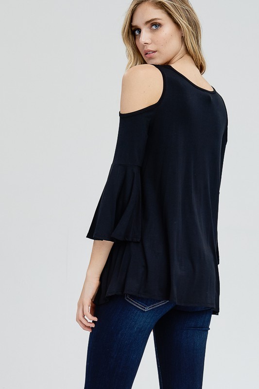 3/4 Sleeved Top with Open-Shoulder and Bell Sleeves ~ Size Medium