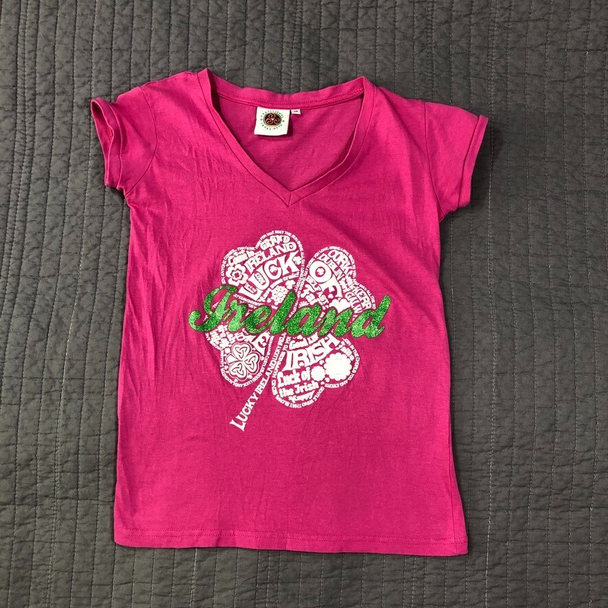 Traditional Craftwear T Shirt Women XS Pink Glitter Bling Ireland Luck Irish Tee
