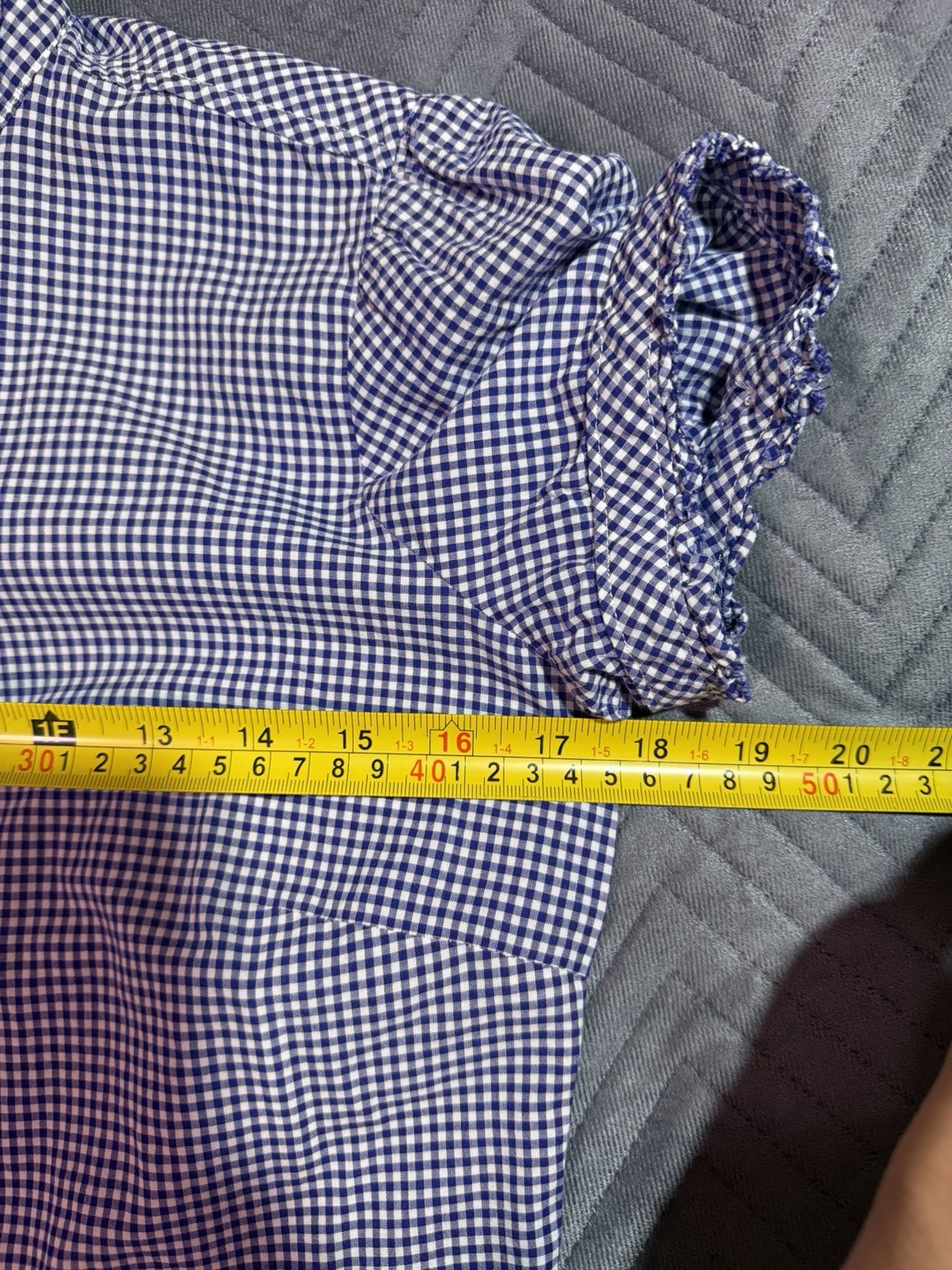 GAP Navy Gingham Plaid Cuffed Short Sleeve Button Down Shirt Size 4 S