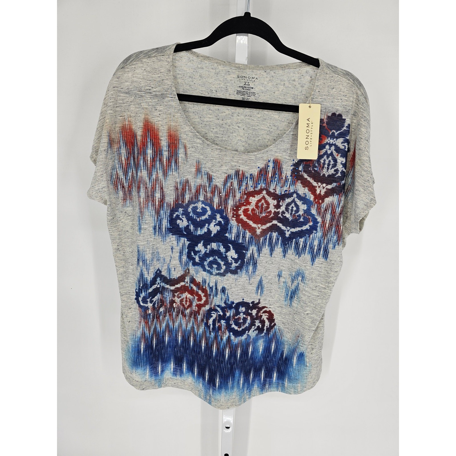 SONOMA life + style Women’s Multicolor Round Neck Short Sleeve Tee Top Size XL