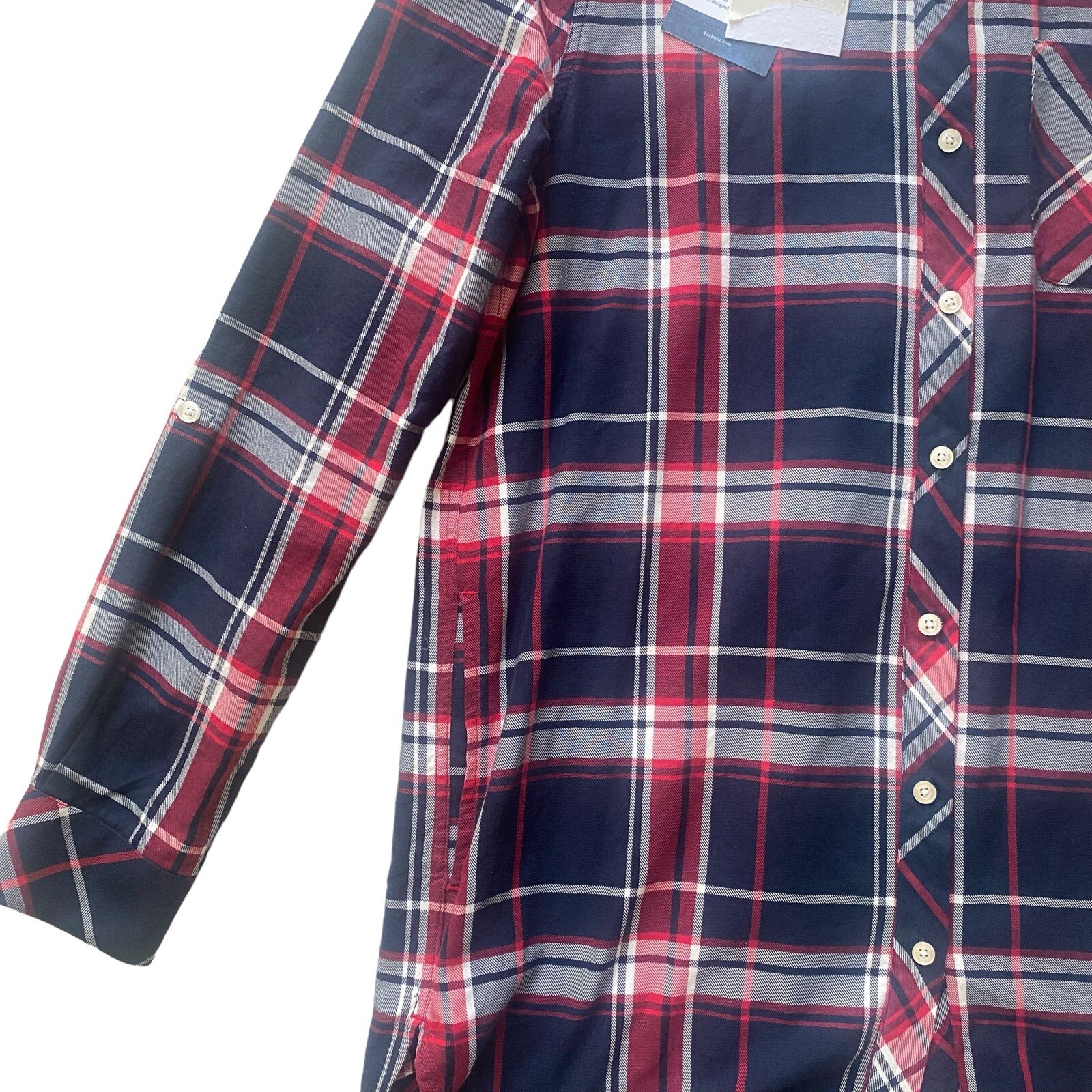 Barbour Fairway Shirt Size 6 Button Up Plaid Red White Blue Cotton New