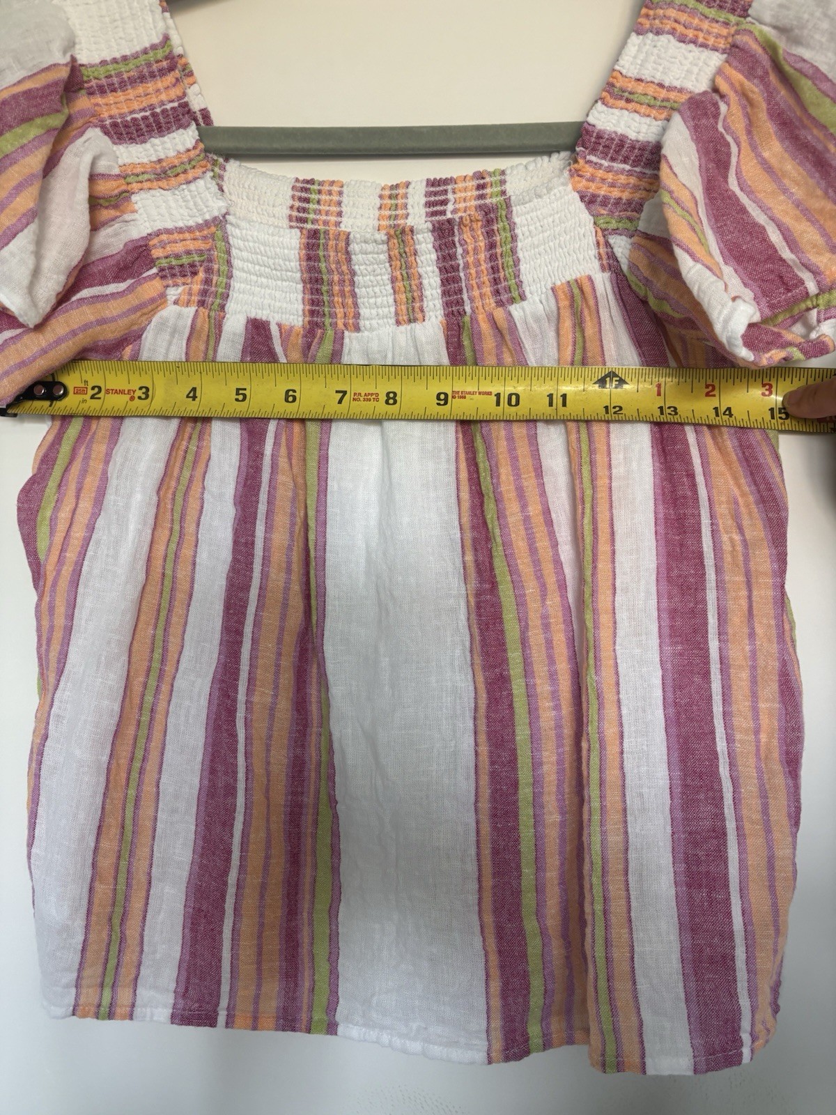 Rails Women’s XS Striped Smocked Square Neck Flutter Sleeve Cotton Blouse