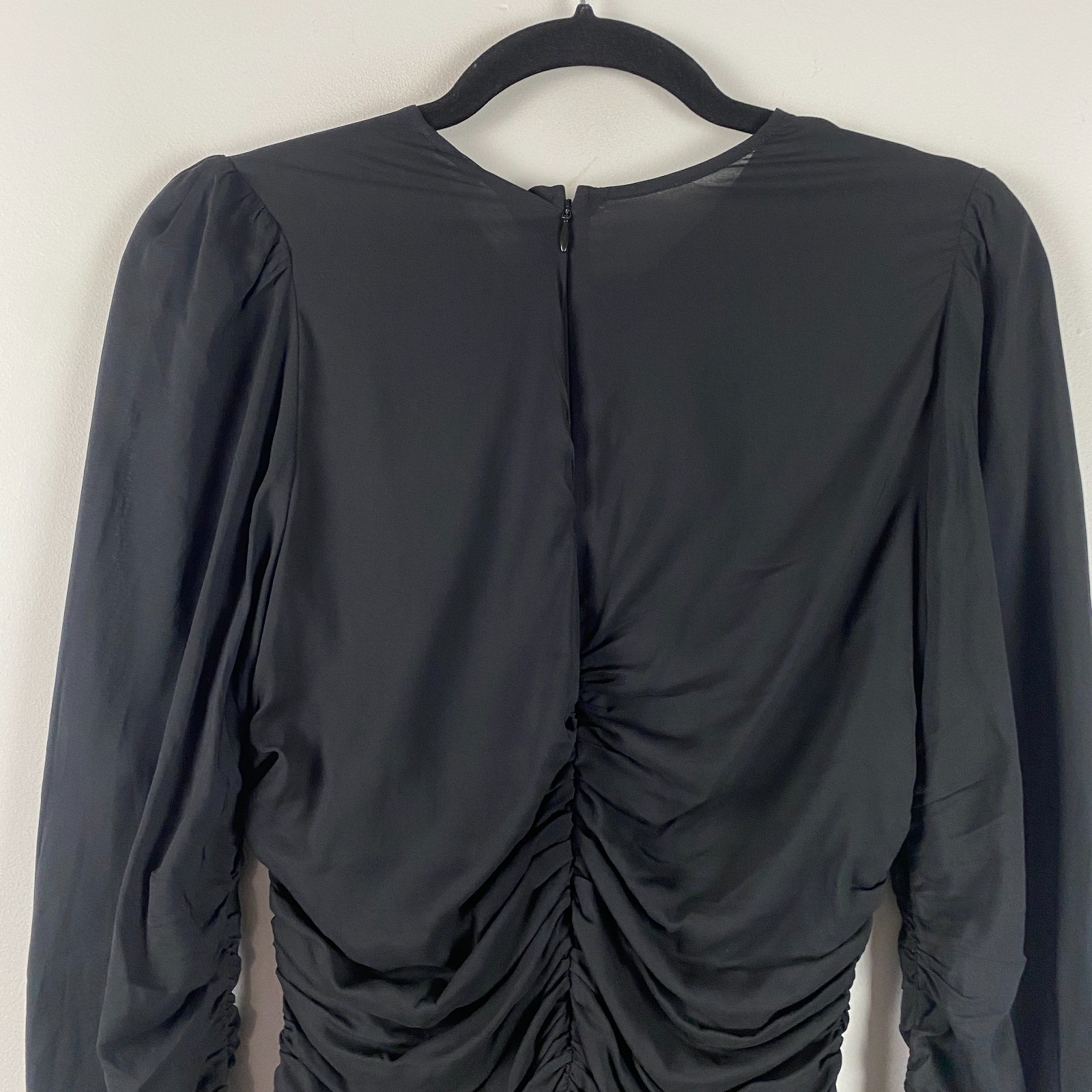 Banana Republic Crepe Stretch Ruched Top Size Medium Black Long Sleeve Fitted