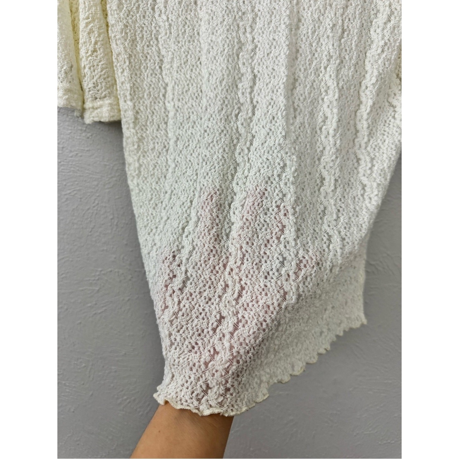 Rockin G Cream Lace Knit Flutter Sleeve Top Boho Cottagecore Blouse Size Large