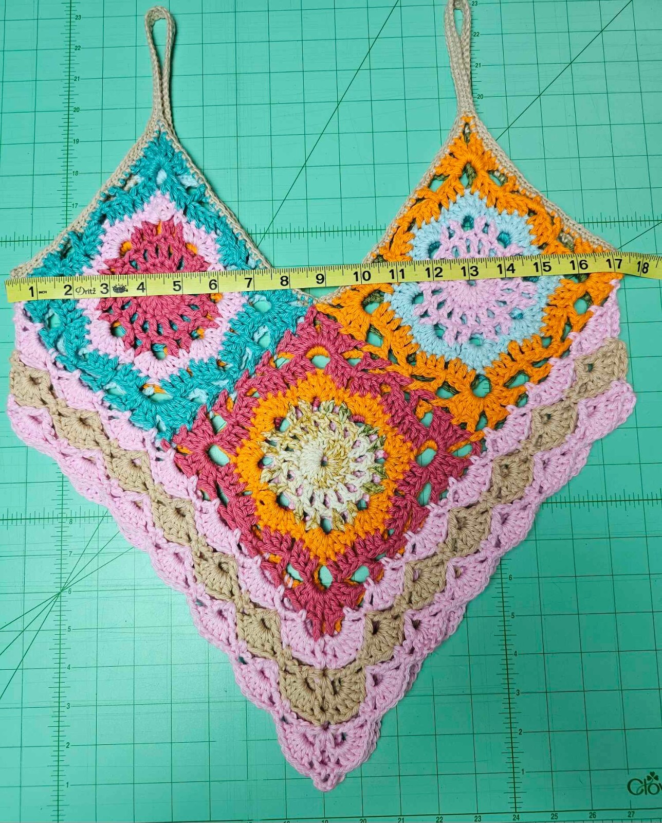 Crochet Lace Crop Top Handmade Large Boho Chic 100% Cotton yarn Multi color