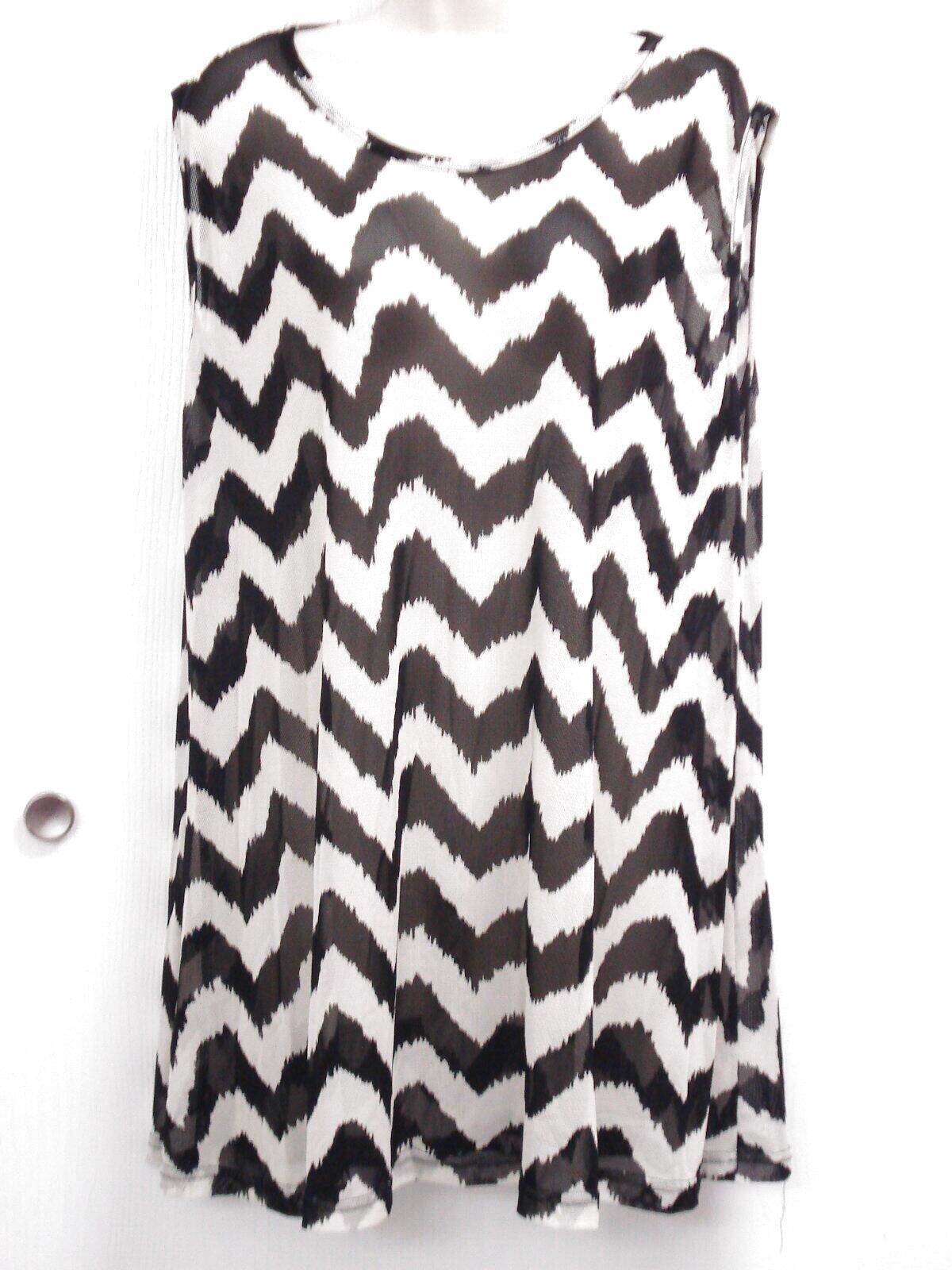 Lady Noie Top Size 2XL Mesh Black Cream Sheerness Zig Zag Summer comfort