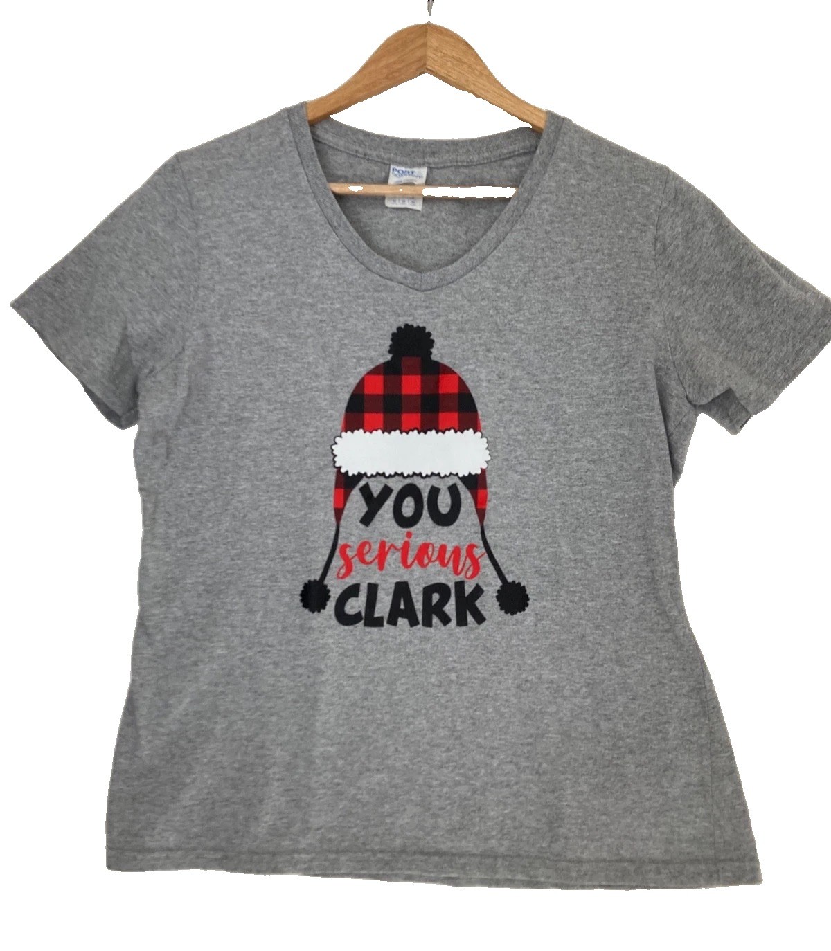 National Lampoon Christmas Vacation V Neck Tee Shirt, You Serious Clark, Sz Med
