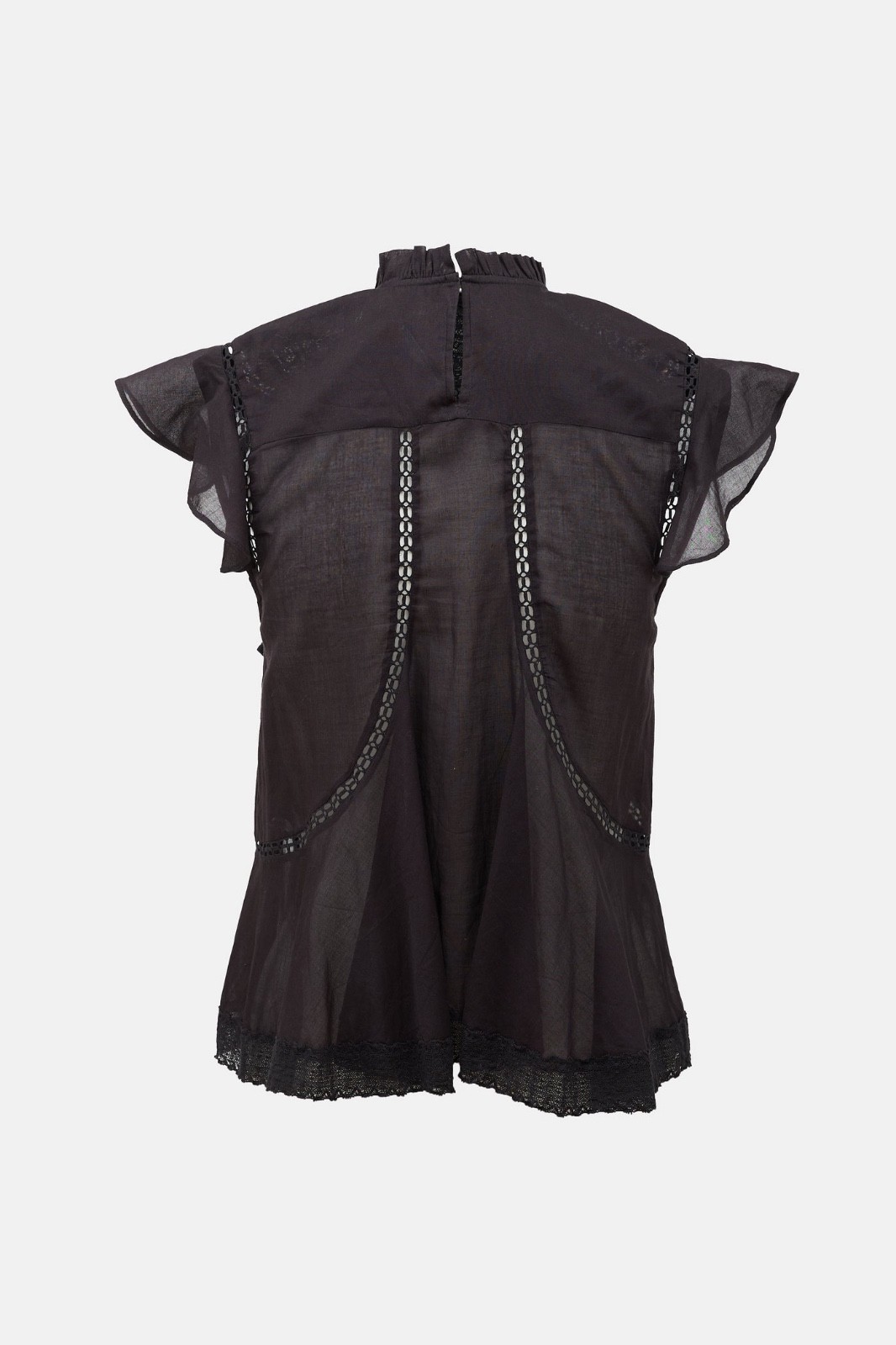 Isabel Marant Etoile Vivia Top Black Mock Neck Lace Trim Ruffle Embroid Womens S