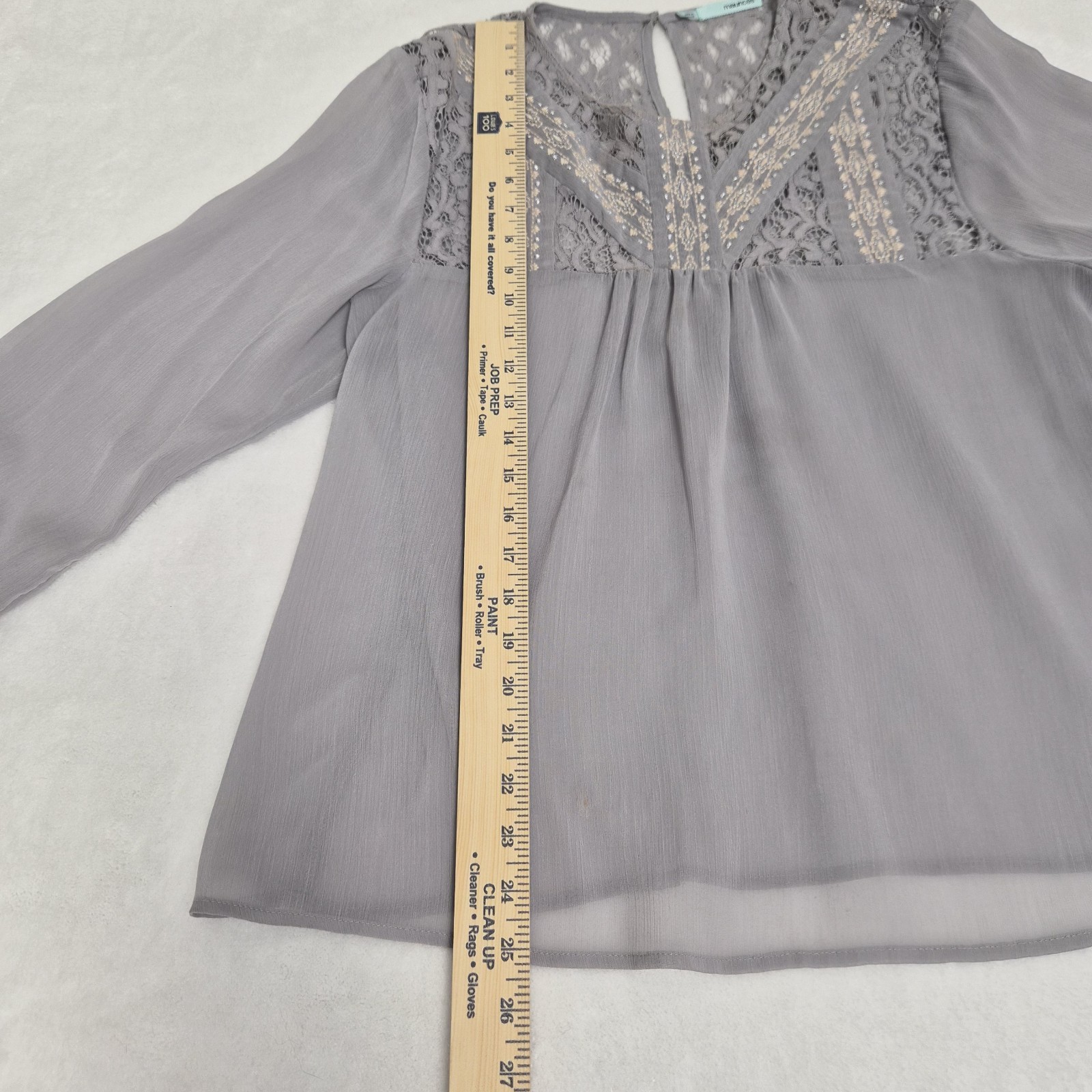 Cottagecore maurices Gray Lace Embroidered Sheer Blouse Top L Boho Fairycore Y2K