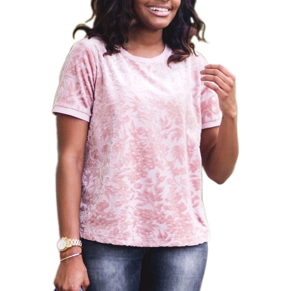 A NEW DAY size Large Floral Velvet Burnout Top Blush Pink Romantic Feminine