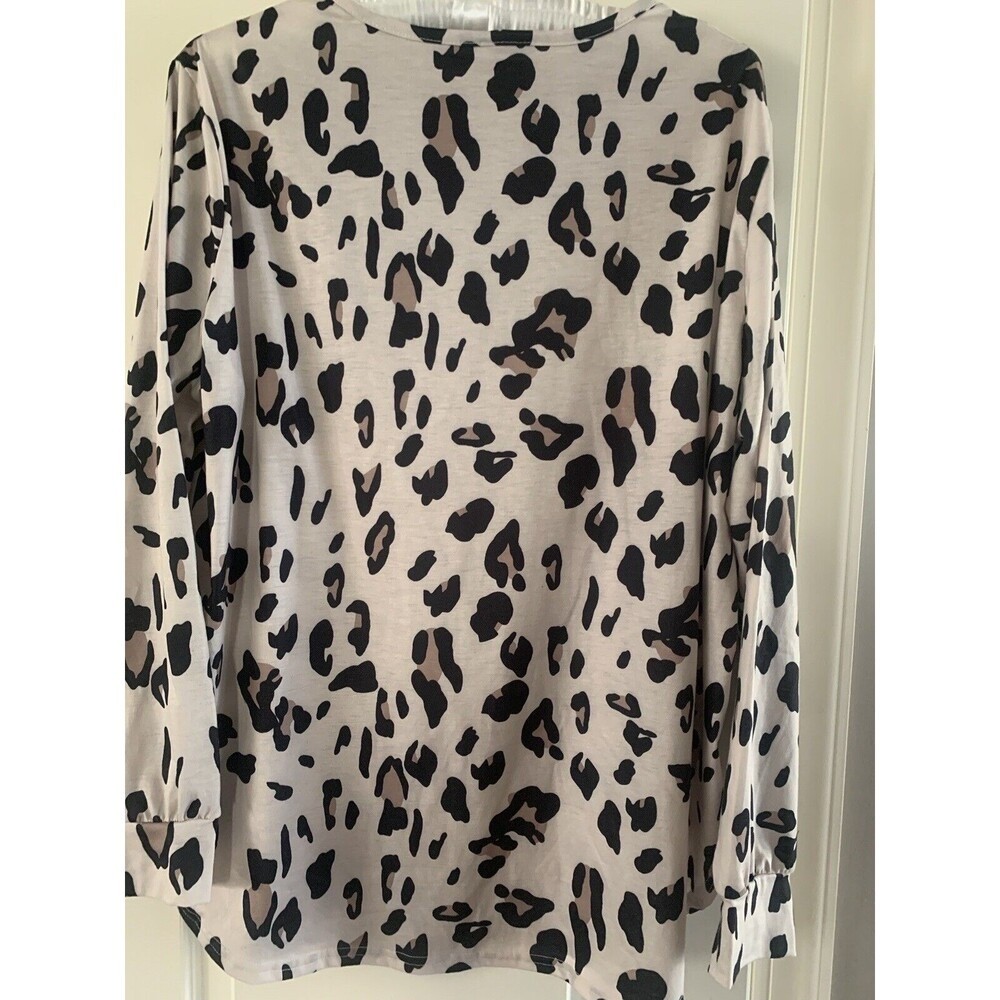 Tickled Teal 1X Long Tunic Top With Animal Print Long Sleeve Boat Neck. Plus SZ